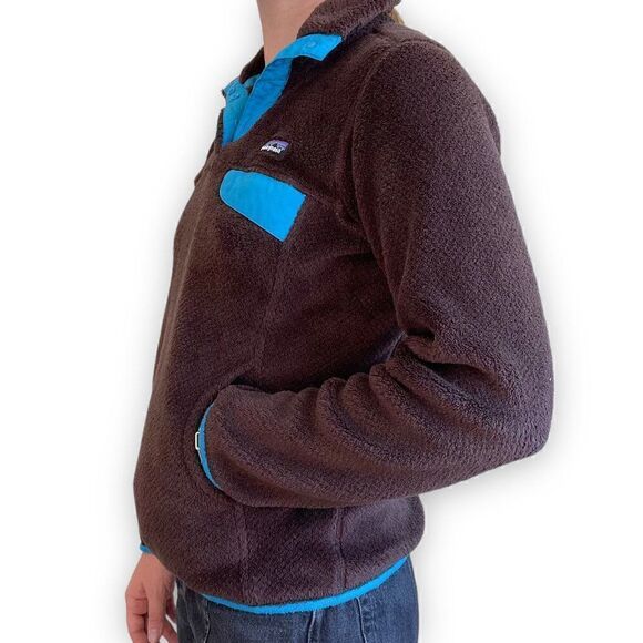 Patagonia Womens Brown Fleece Blue Trim Snap Pullover Sweatshirt Sz XS - Picture 4 of 8